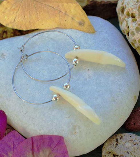Picture of Real Coyote Tooth Silver Stainless Steel Earrings, Tribal Earrings, Native American Earrings, Gothic Earrings, Natural Tooth Earrings