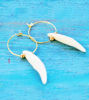Picture of Real Coyote Tooth Gold Stainless Steel Earrings, Tribal Earrings, Native American Earrings, Gothic Earrings, Natural Tooth Earrings
