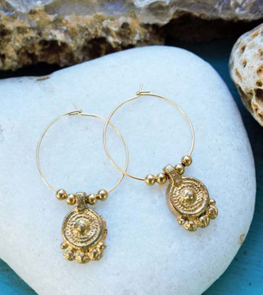 Picture of Pair of Gold Stainless Steel Elegant Hoop Vintage Earrings,Rare Spiral Charm Earrings, Elegant, Healing Earrings, Tribal Earrings, Wedding