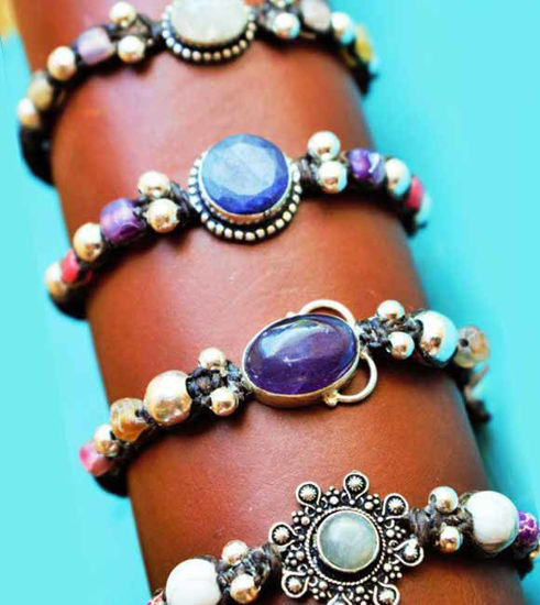 Picture of Healing Labradorite, Amethyst, Blue Quartz, Moonstone Handmade Artesania Los Molinos Design Adjustable Organic Cord Bracelet 1pc