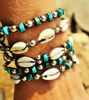 Picture of Cowrie Shell Turquoise Bracelet, Unisex Tribal Bracelet, Silver White Brass Bracelet, Surfer Bracelet, Burning Man Bracelet