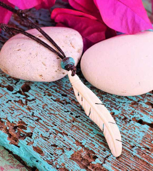 Picture of Natural Bone Hand-carved Necklace Maori Tribal Style Feathers Surfer Lucky Symbol Waterproof Teenager Unisex Festival Adjustable