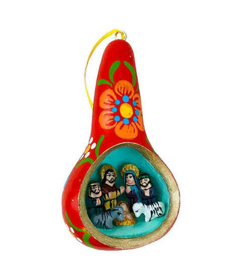 Picture of Gourd Carved.Nativity Scene.Mate Burilado.Tree ornament.ONE PIECE.