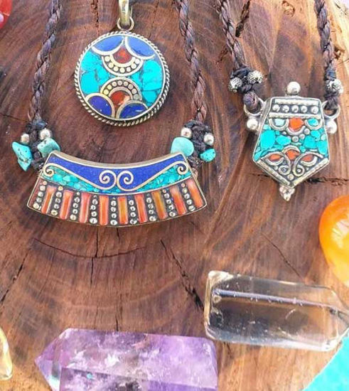 Picture of Set of three Amazing Tribal Turquoise Coral Lapis Waterproof Antiallergic white brass Necklaces