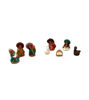 Handcrafted Mexican nativity scene with ceramic figurines showcasing folk art styles and cultural craftsmanship.