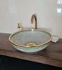 Picture of 14 Karat Gold & Ceramic Bathroom Vessel - CUSTOMIZABLE 14k Gold Rim Bathroom Sink - Countertop Handmade Basin - Fish Scales Design