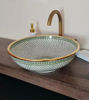 Picture of 14 Karat Gold & Ceramic Bathroom Vessel - CUSTOMIZABLE 14k Gold Rim Bathroom Sink - Countertop Handmade Basin - Fish Scales Design