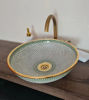 Picture of 14 Karat Gold & Ceramic Bathroom Vessel - CUSTOMIZABLE 14k Gold Rim Bathroom Sink - Countertop Handmade Basin - Fish Scales Design