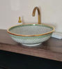 Picture of 14 Karat Gold & Ceramic Bathroom Vessel - CUSTOMIZABLE 14k Gold Rim Bathroom Sink - Countertop Handmade Basin - Fish Scales Design