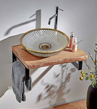 Picture of 14" Brushed Brass Rimed Ceramic Washbasin