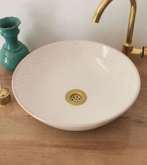 Picture of 14" Round Wash Basin Sink - Handcrafted Ceramic Bathroom Sink - Bathroom Rose Gold Vessel - 2 Days Shipping Clearance