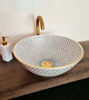 Picture of 14 Karat Gold & Ceramic Bathroom Vessel - CUSTOMIZABLE 14k Gold Rim Bathroom Sink - Countertop Handmade Basin - Fish Scales Design