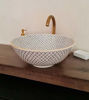 Picture of 14 Karat Gold & Ceramic Bathroom Vessel - CUSTOMIZABLE 14k Gold Rim Bathroom Sink - Countertop Handmade Basin - Fish Scales Design