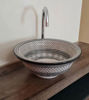 Picture of Black & White Bathroom Wash Basin - Bathroom Vessel Sink - Countertop Basin - Mediterranean Bowl Sink Lavatory - Solid Brass Drain Cap Gift