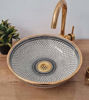 Picture of 14 Karat Gold Ceramic Bathroom Vessel - CUSTOMIZABLE 14k Gold Rim Bathroom Sink - Countertop Handmade Basin - Black Fish Scales Design