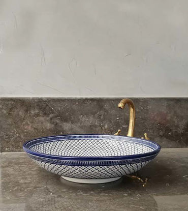 Picture of 10''- 20'' Fish Scales Ceramic Sink - Handmade Ceramic Bathroom Vanity Sink - Ceramic Vessel Sink - Bathroom Decor - Blue & White Sink