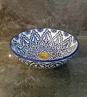 Picture of CUSTOMIZABLE Blue & White Ceramic Vessel / Drop In Sink, Bathroom Ceramic Sink Bowl, HandPainted Ceramic Basin, Countertop Vessel sink