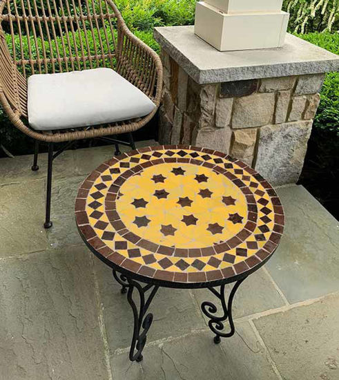 Picture of Brown And Yellow Handmade Mosaic Table, Outdoor & Indoor Coffee Table