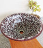 Picture of Burgundy Ceramic Vessel Sink – Mid-Century Modern Hand-Painted Bathroom Basin – Boho Drop-In Washbasin – Moroccan Art Sink – Handmade