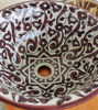Picture of Burgundy Ceramic Vessel Sink – Mid-Century Modern Hand-Painted Bathroom Basin – Boho Drop-In Washbasin – Moroccan Art Sink – Handmade