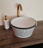 Picture of Bucket Shaped Bathroom Sink - Mid Century Vessel Sink - Vanity White Ceramic Basin - BUCKET Pail Shape Sink - Handpainted Standard 14" Sink