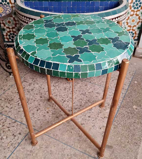 Picture of Custom Made Emerald Green Zellige Color Table - Mid Century Modern Table - Outdoor Patio Furniture - Outdoor Zellije Table - Farmhouse Table