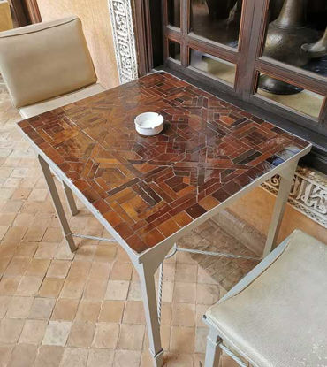 Picture of CUSTOMIZABLE Brown Zellije Mosaic SQUARE Table - Mosaic Table Art - Mid Century Table Style - Handmade Dining Table For Outdoor & Indoor