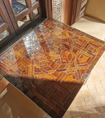 Picture of CUSTOMIZABLE Brown Zellije Mosaic SQUARE Table - Mosaic Table Art - Mid Century Table Style - Handmade Dining Table For Outdoor & Indoor