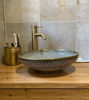 Picture of CUSTOMIZABLE Brushed Brass Rim Bathroom Sink - Brass & Ceramic Bathroom Vessel - Mid Century Vessel Sink - Handmade Basin
