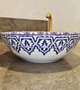 Picture of CUSTOMIZABLE Blue & White Ceramic Vessel / Drop In Sink, Bathroom Ceramic Sink Bowl, HandPainted Ceramic Basin, Countertop Vessel sink