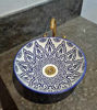 Picture of CUSTOMIZABLE Blue & White Ceramic Vessel / Drop In Sink, Bathroom Ceramic Sink Bowl, HandPainted Ceramic Basin, Countertop Vessel sink