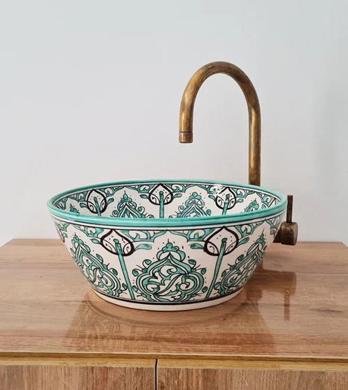 Picture of Bucket Shaped Bathroom Sink - Mid Century Modern Vessel Sink - Vanity Ceramic Basin - BUCKET Pail Shape Sink - Handpainted Sink + Drain