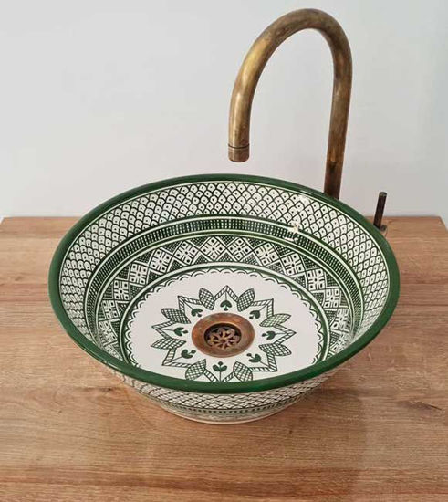 Picture of Bucket Shaped Bathroom Sink - Mid Century Modern Vessel Sink - Vanity Ceramic Basin - BUCKET Pail Shape Sink - Handpainted Sink + Drain GIFT