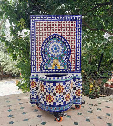 Picture of CUSTOMIZABLE Garden Patio Rustic Outdoor Wall Water Fountain - Outdoor Indoor Mid Century Fountain - Mosaic Artwork - Handmade Wall Fountain