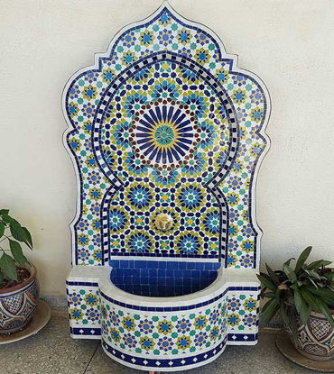 Picture of Customizable Moroccan Mosaic Wall Water Fountain – Handmade Mid-Century Outdoor Decor