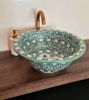 Picture of CUSTOMIZABLE Ceramic Vessel / Drop In Sink, Bathroom Ceramic Sink Bowl, Handmade Ceramic Basin, Teal Green & white sink, Bathroom Remodeling