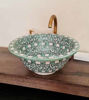 Picture of CUSTOMIZABLE Ceramic Vessel / Drop In Sink, Bathroom Ceramic Sink Bowl, Handmade Ceramic Basin, Teal Green & white sink, Bathroom Remodeling