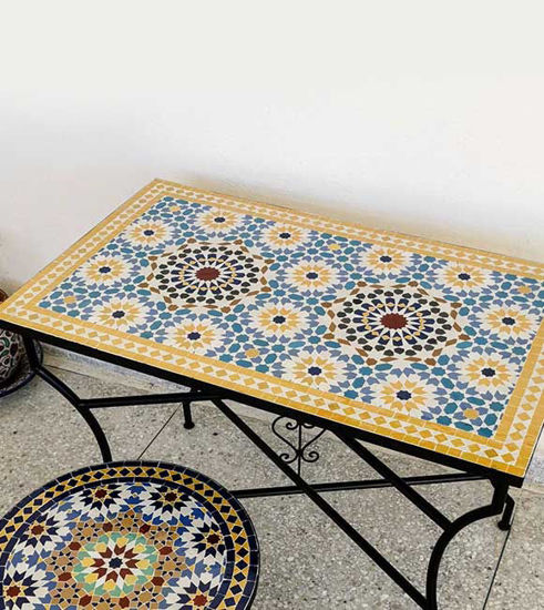 Picture of CUSTOMIZABLE Low/High Rectangular Mosaic Table - Crafts Mosaic Table - Mosaic Table Art - Mid Century Zellije Table - For Outdoor & Indoor | Mid Century Low/High Rectangular Mosaic Table