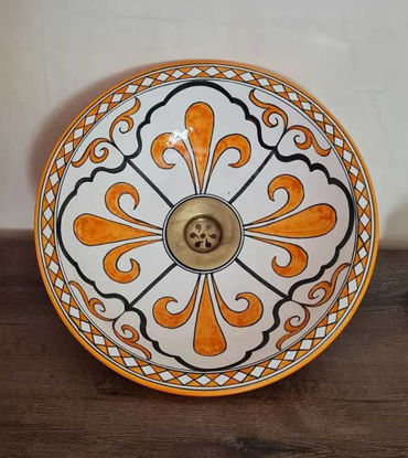 Picture of CUSTOMIZABLE Orange & White Ceramic Vessel / Drop In Sink, Bathroom Ceramic Sink Bowl, HandPainted Ceramic Basin, Bathroom Remodeling