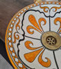 Picture of Custom Orange & White Ceramic Sink – Handpainted Vessel & Drop-In Bathroom Basin with Brass Rim