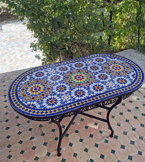 Picture of CUSTOMIZABLE Oval Mosaic Table - Crafts Mosaic Table - Mosaic Table Art - Mid Century Zellije Table - Handmade For Outdoor & Indoor - GIFT