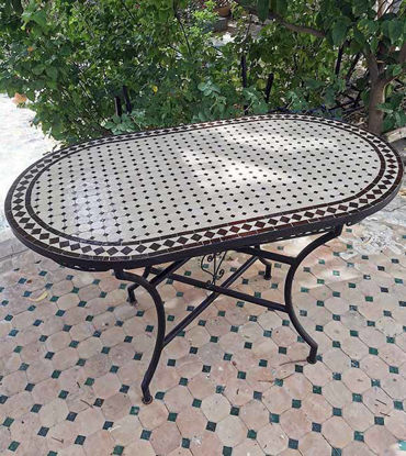 Show details for Customizable Oval Moroccan Mosaic Table – Handmade Zellige Tile Art for Indoor & Outdoor Spaces | Mid-Century Mosaic Coffee Table Gift Customizable oval Moroccan mosaic table featuring vibrant Zellige tile art, perfect for indoor or outdoor use.