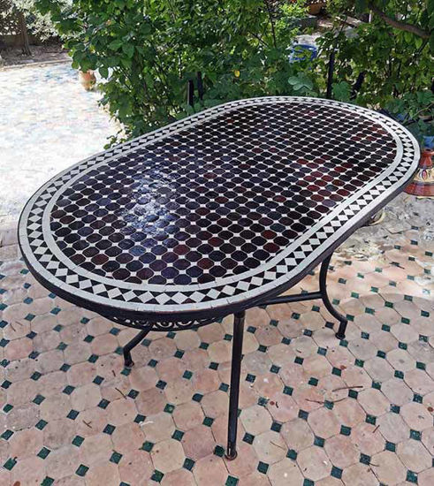 Picture of CUSTOMIZABLE Oval Mosaic Table - Crafts Mosaic Table - Mosaic Table Art - Mid Century Zellije Table - Handmade For Outdoor & Indoor - GIFT