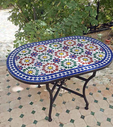 Picture of CUSTOMIZABLE Oval Mosaic Table - Crafts Mosaic Table - Mosaic Table Art - Mid Century Zellije Table - Handmade For Outdoor & Indoor - GIFT