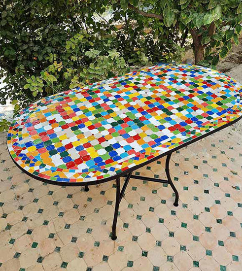 Picture of CUSTOMIZABLE Rainbow Oval Mosaic Table - Crafts Mosaic Table - Mid Century Zellije Table - Dining Table For Outdoor & Indoor - GIFT