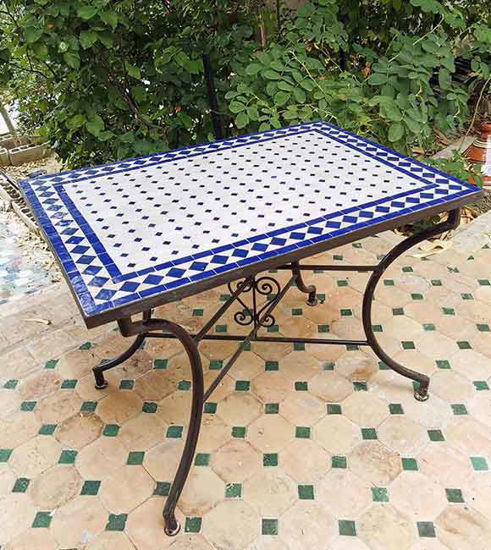 Picture of CUSTOMIZABLE Rectangular Mosaic Table - Crafts Mosaic Table - Mosaic Table Art - Mid Century Zellije Table - Handmade For Outdoor & Indoor