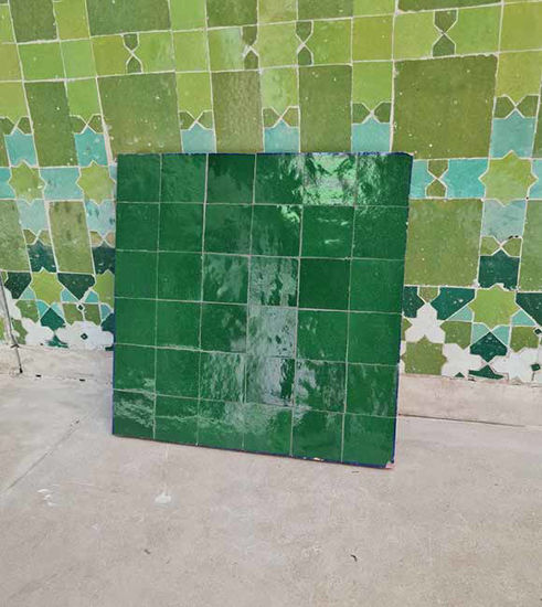 Picture of Emerald Green Terracotta Zellije "36 50 x 50mm Tiles" 14" x 14" Pannel, Handmade Bathroom Kitchen Tiles Straight Edge Ceramic Singular Tile