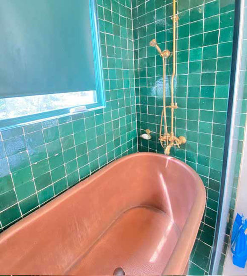 Picture of Handmade Emerald Green Terracotta Zellige Tiles – 50x50mm Moroccan Mosaic for Kitchen & Bathroom