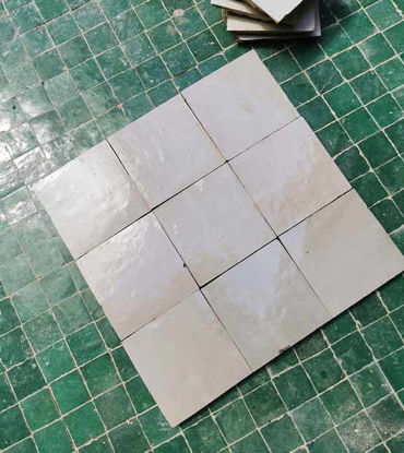 Picture of Ecru White Terracotta 4" x 4" Tiles - Handmade Bathroom / Kitchen Tiles , Straight Edge Ceramic Singular Subway Tile - Custom For Projects