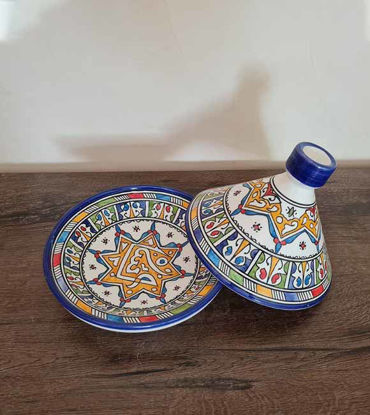 Picture of FEZ Handmade and Hand-Painted Tagine - Large Tagine Pot - Cooking & Serving Pot - Ceramic Kitchenware - Clay cooking pot - LEAD FREE